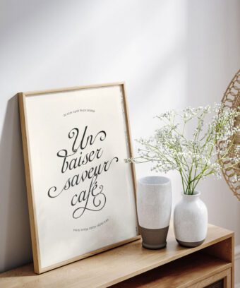 Un baiser saveur café affiche calligraphique Un baiser saveur café affiche calligraphique